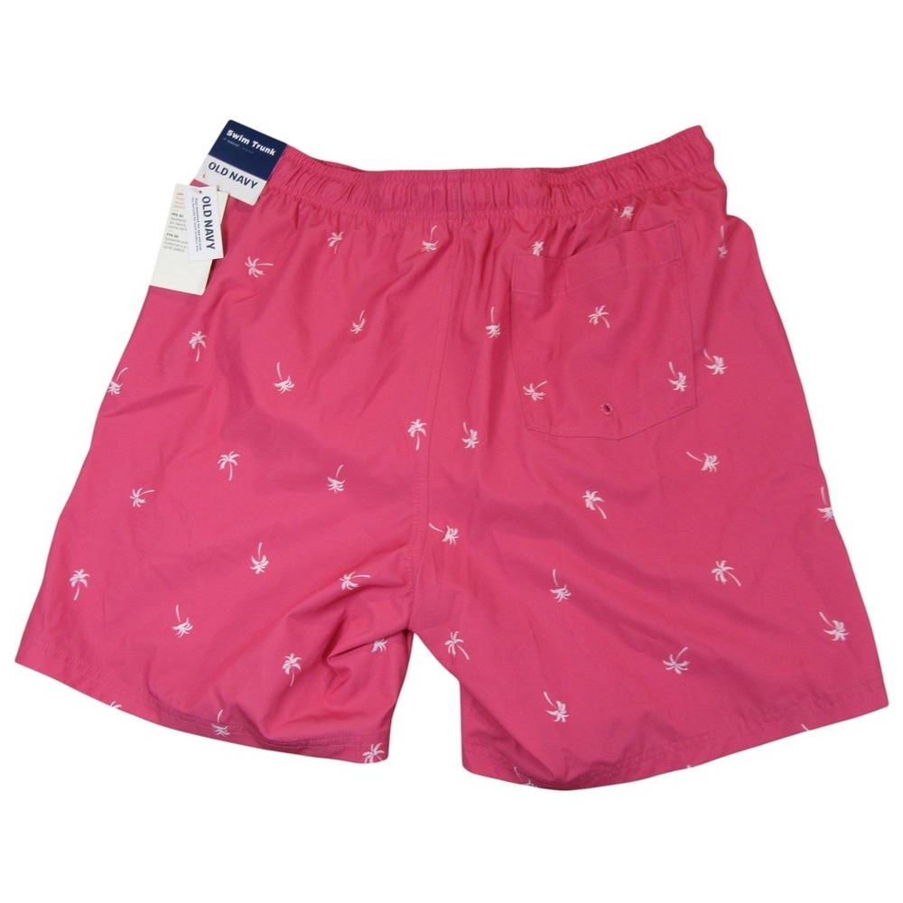 New Old Navy Mens Swim Trunks L x 6 Pink Allover Palm Stretch Polyester